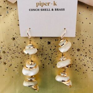 Conch Shell Dangle Earrings, Piper-K, Gold Tone, Cruise or Vacation Wear, NWT
